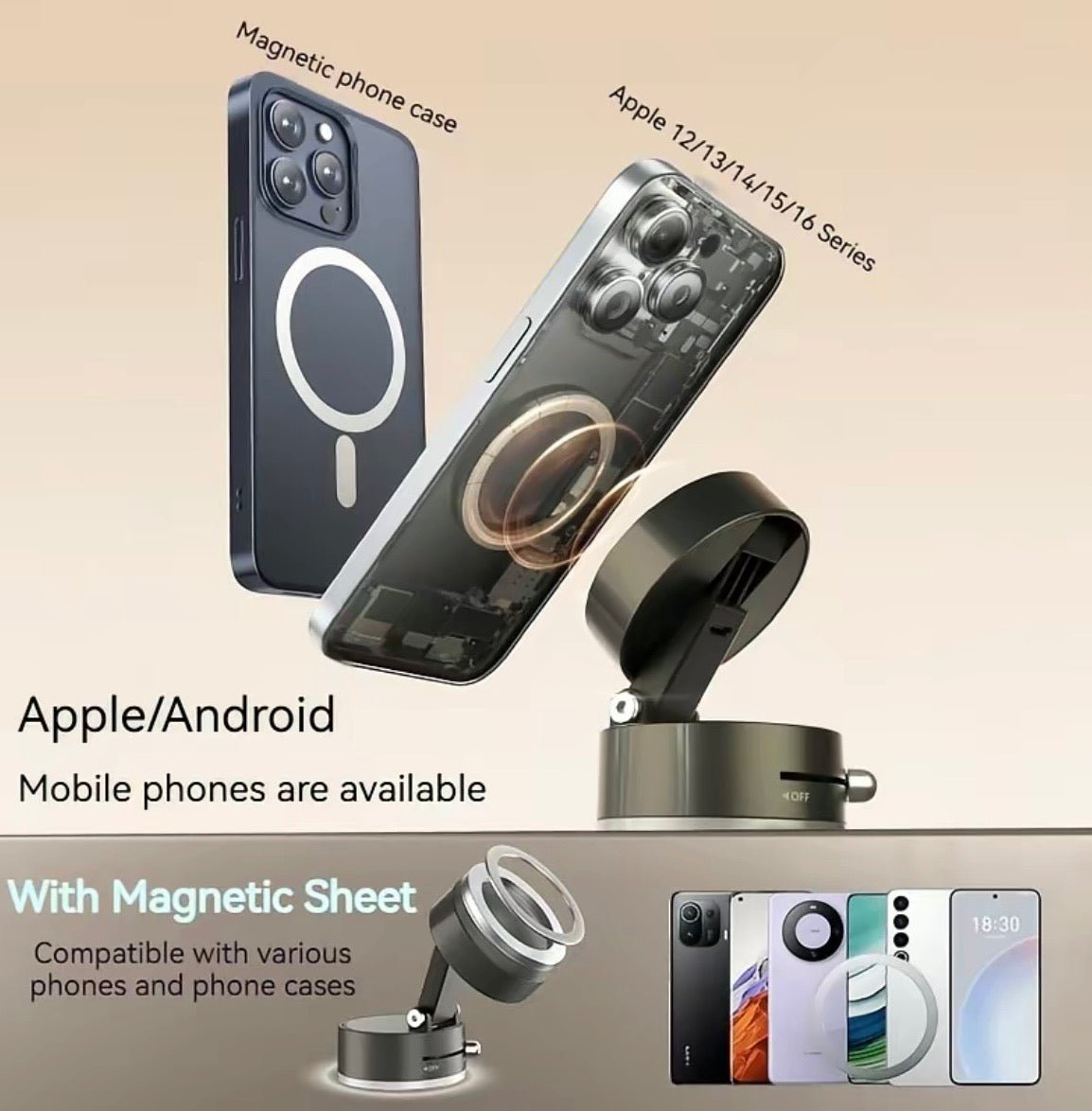 Joytutus 360° Rotatable Vacuum Suction Car Phone Holder Universal for Apple & Android with Powerful Suction GPS Navigation Hands - Free Calls Compact Design - New Trendings